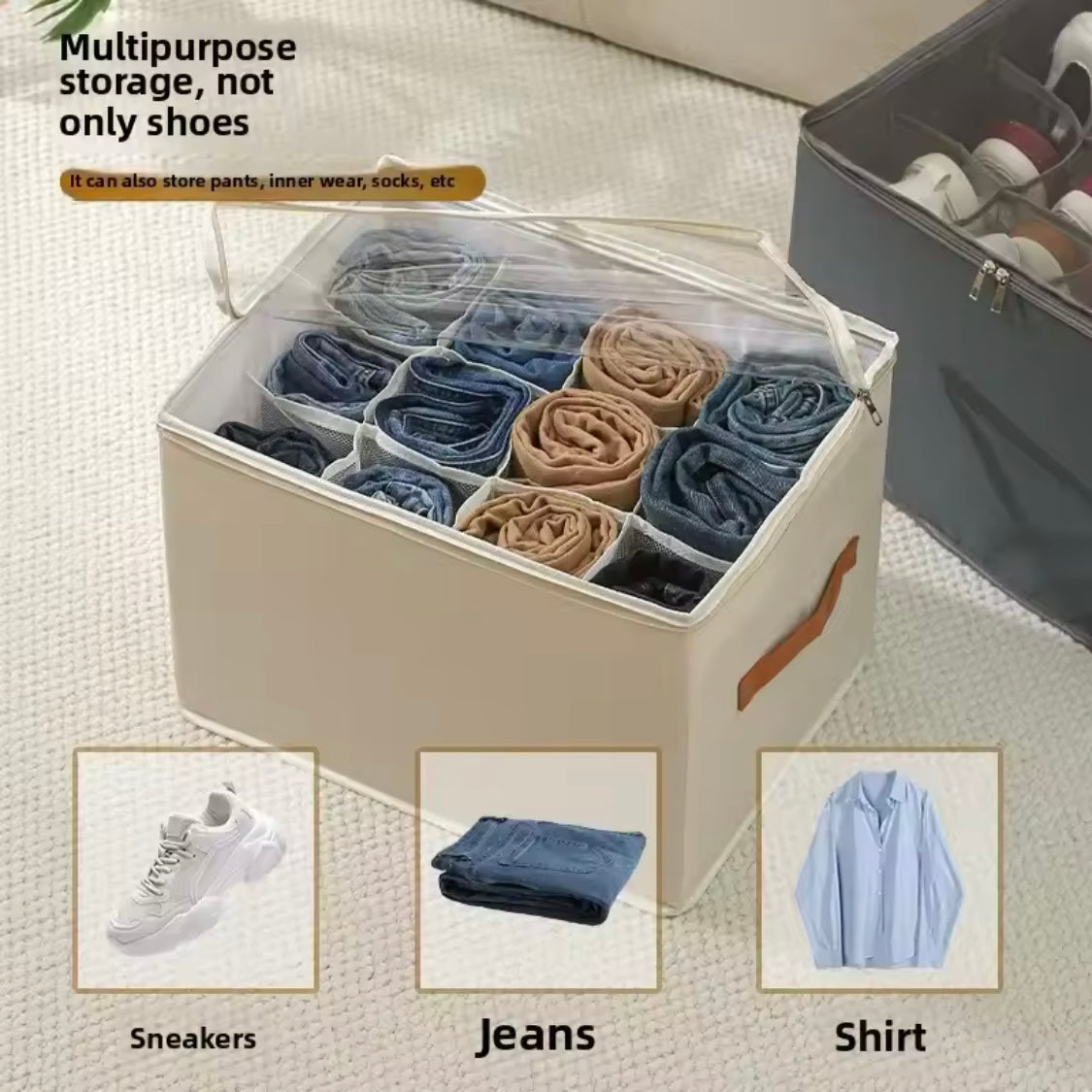 Multifunctional Foldable Clothes Organizer, Dustproof and Washable Storage Box, Foldable Shoe Organizer Multifunctional Foldable Clothes Organizer, Dustproof and Washable Storage Box, Foldable Shoe Organizer